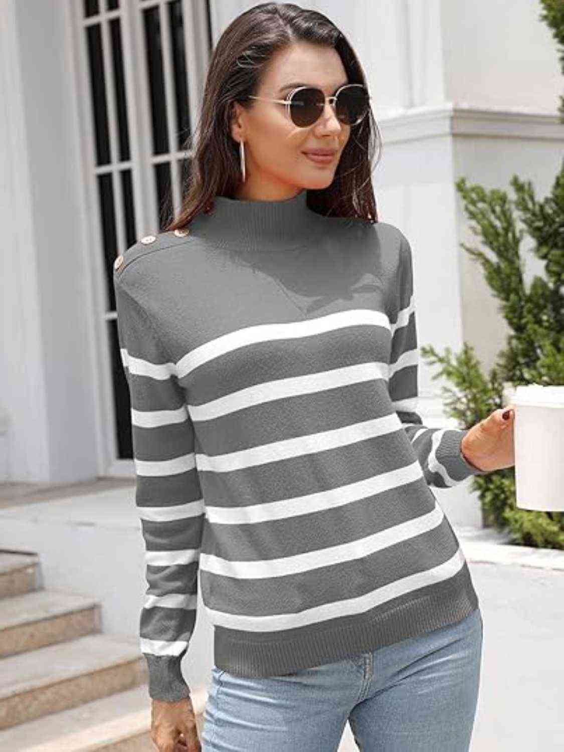 Striped Shoulder Detail Sweater - Guy Christopher 