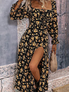 Square Neck Printed Slit Dress - Guy Christopher 