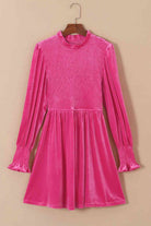 Smocked Round Neck Long Sleeve Dress - Guy Christopher 