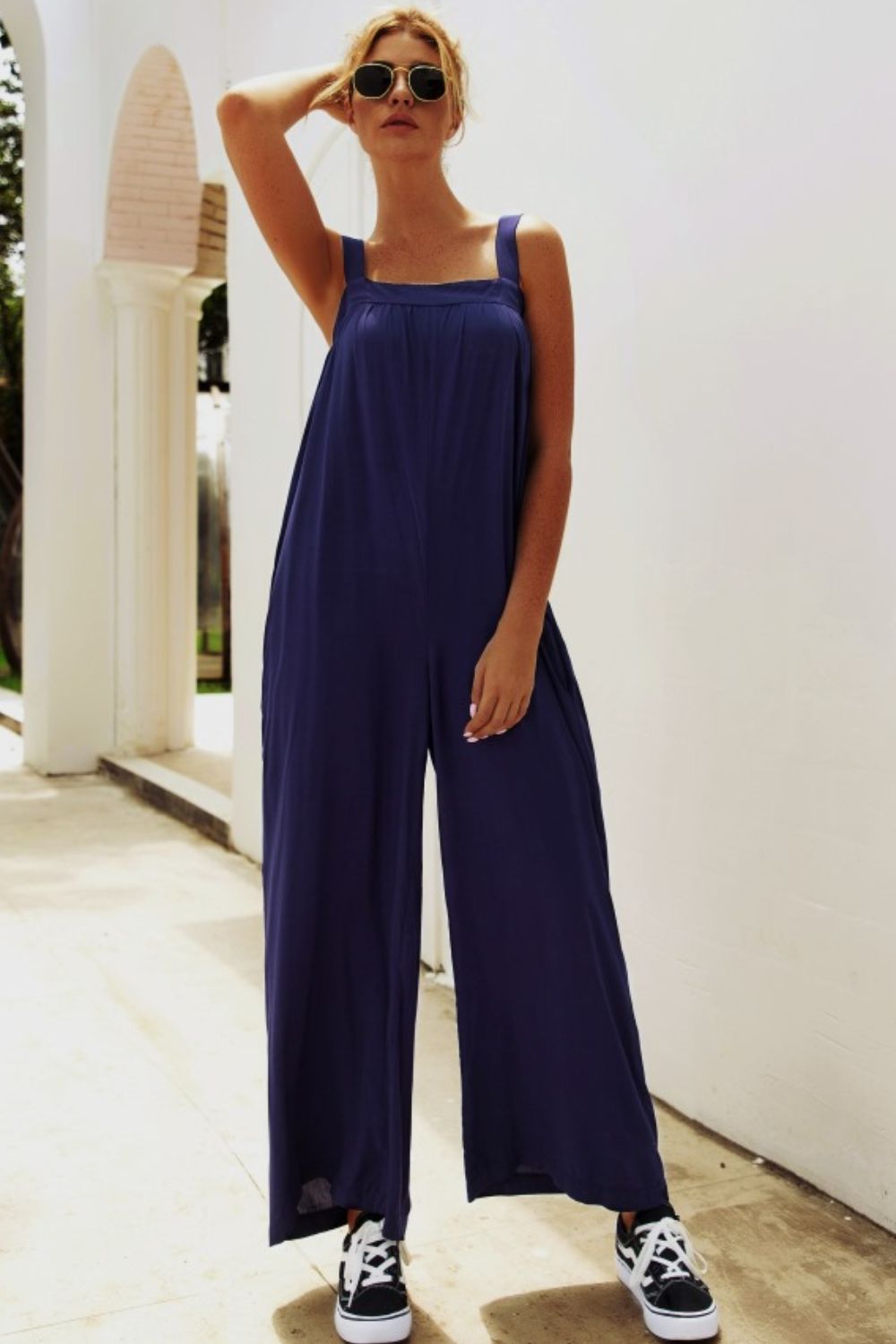 Wide Strap Wide Leg Jumpsuit - Guy Christopher 