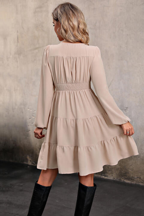 V Neck Button Up Tiered Dress - Guy Christopher 