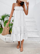 Tie-Shoulder Smocked Tiered Midi Dress - Guy Christopher 