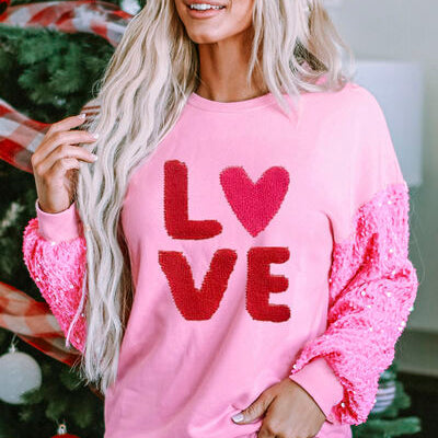 LOVE Sequin Dropped Shoulder Sweatshirt