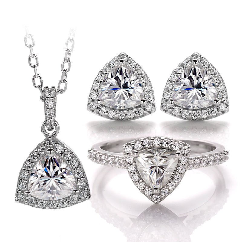 925 sterling woman earring necklace ring jewelry set fancy shape gold plated moissanite silver jewelry - Guy Christopher