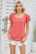 Square Neck Flutter Sleeve Top - Guy Christopher 