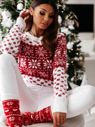 Snowflake Round Neck Long Sleeve Sweater - Guy Christopher 