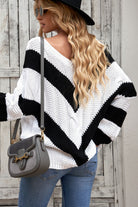 Woven Right Chevron Cable-Knit V-Neck Tunic Sweater - Guy Christopher 