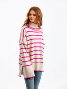 Striped Drop Shoulder Turtleneck Sweater - Guy Christopher 