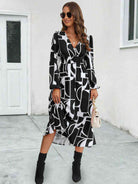 Surplice Neck Long Sleeve Midi Dress - Guy Christopher 