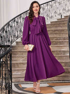 Tie-Neck Balloon Sleeve Dress - Guy Christopher 