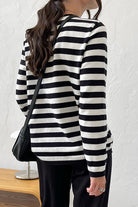 Striped Round Neck Long Sleeve Sweater - Guy Christopher 