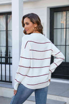 Striped Round Neck Long Sleeve Sweater - Guy Christopher 