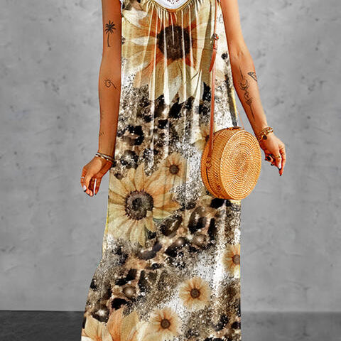 Leopard Sunflower Spaghetti Strap Dress