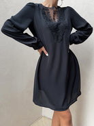 Spliced Lace Puff Sleeve Mini Dress - Guy Christopher 