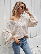 V-Neck Dropped Shoulder Sweater - Guy Christopher 