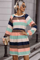 Striped Round Neck Dress with Pockets - Guy Christopher 