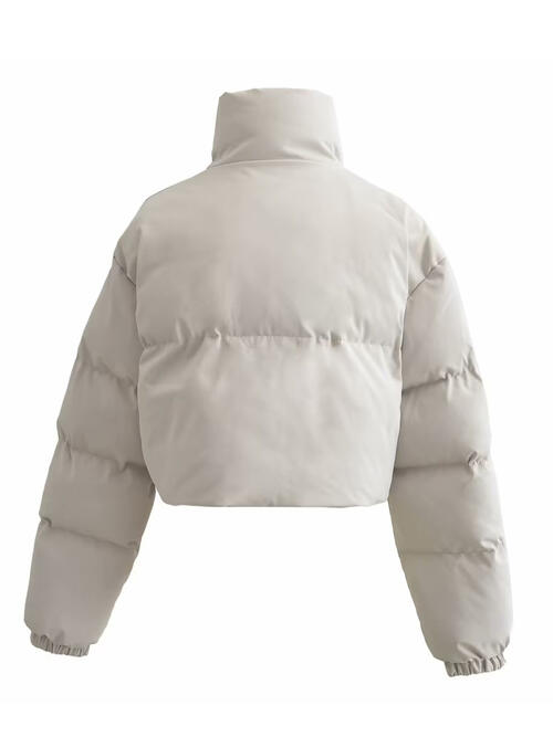 Snap and Zip Closure Drawstring Cropped Winter Coat - Guy Christopher 