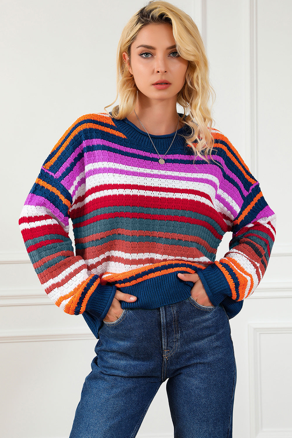 Striped Round Neck Sweater - Guy Christopher 