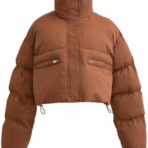 Snap and Zip Closure Drawstring Cropped Winter Coat - Guy Christopher 