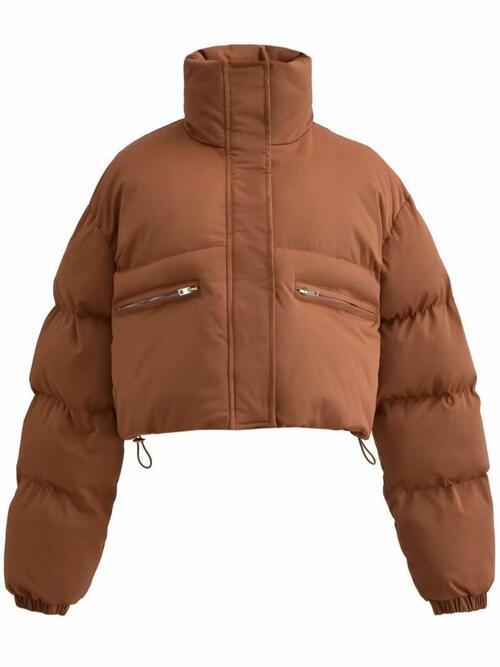 Snap and Zip Closure Drawstring Cropped Winter Coat - Guy Christopher 