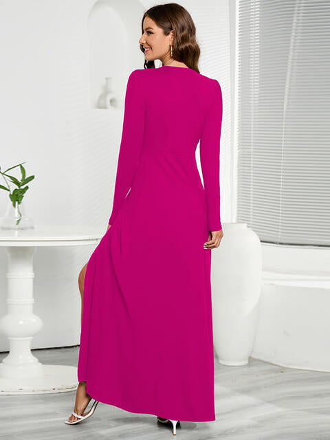 V-Neck Long Sleeve Split Dress - Guy Christopher 