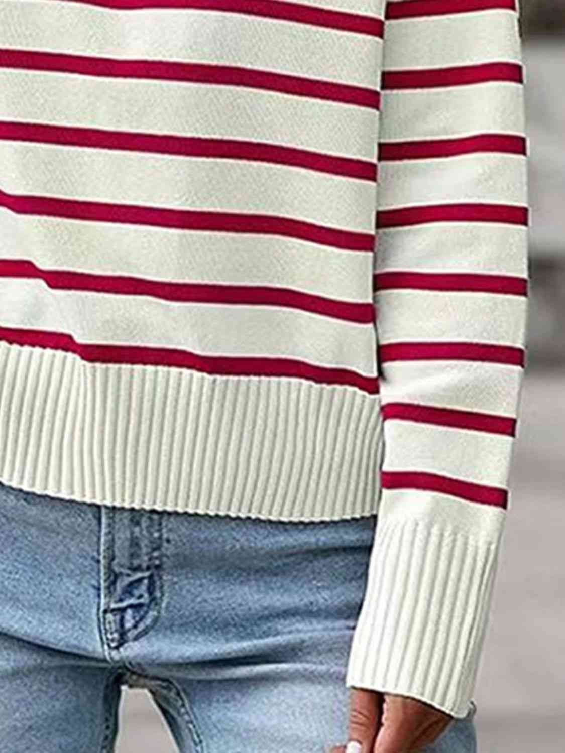 Striped Collared Neck Knit Top - Guy Christopher 