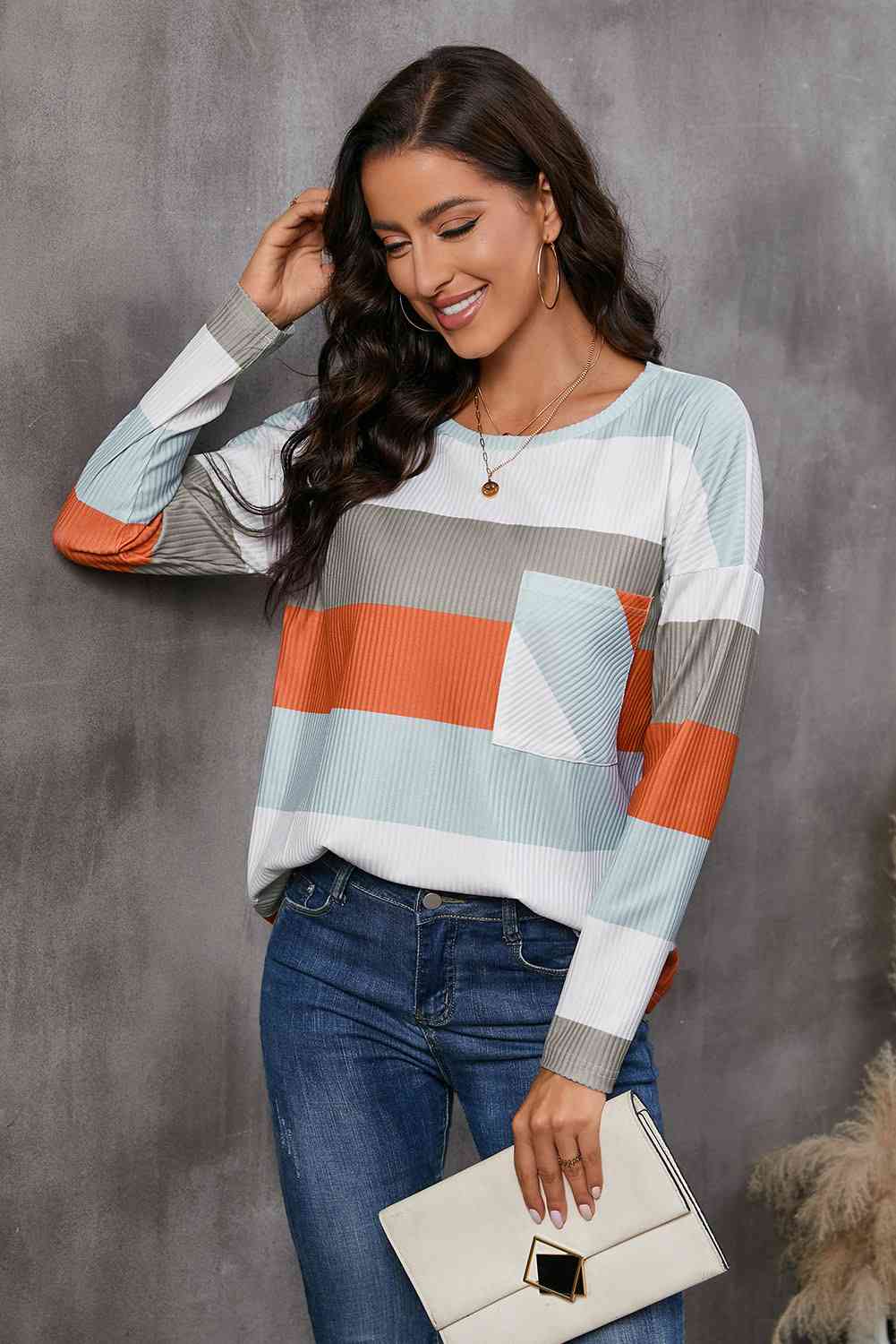 Wide Stripe Top with Pocket - Guy Christopher 