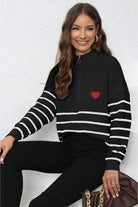 Striped Zip-Up Long Sleeve Ribbed Sweater - Guy Christopher 