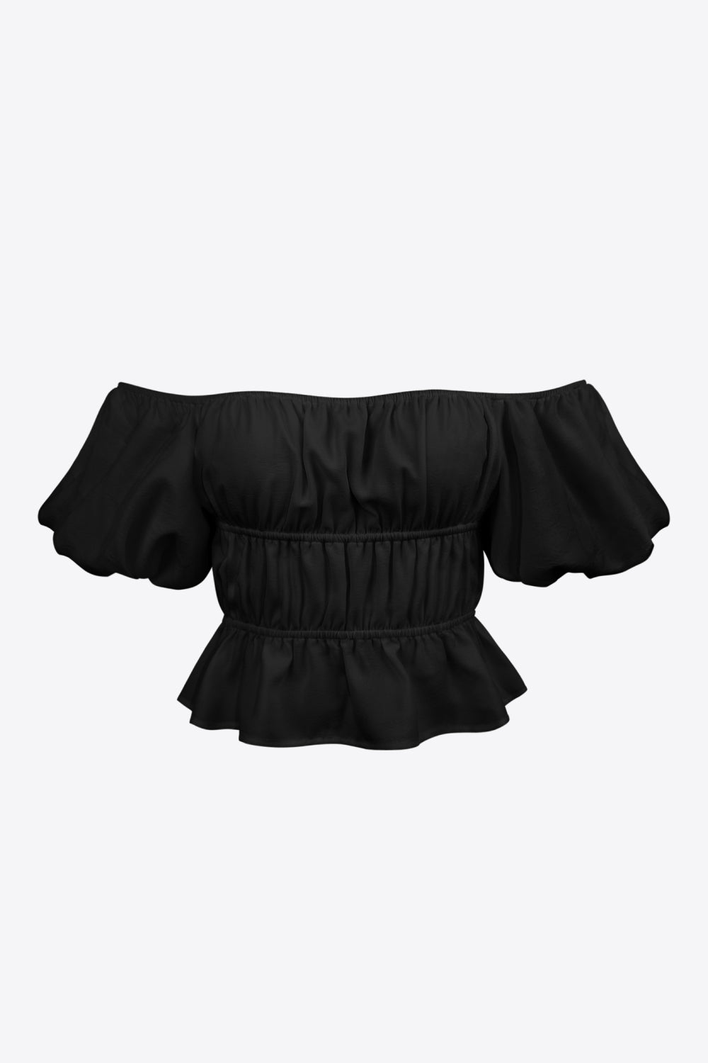 Square Neck Balloon Sleeve Cropped Blouse - Guy Christopher 