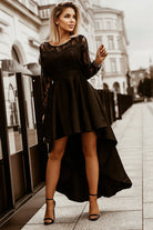 Spliced Lace High-Low Long Sleeve Dress - Guy Christopher 