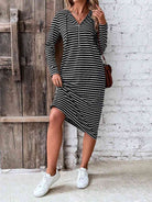 Striped Zip Front Hooded Dress - Guy Christopher 