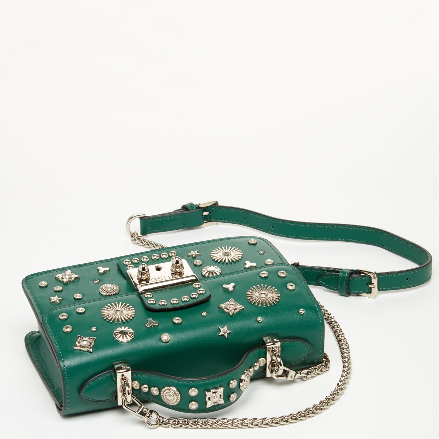 The Hollywood Studded Leather Crossbody Bag Evergreen - Guy Christopher 