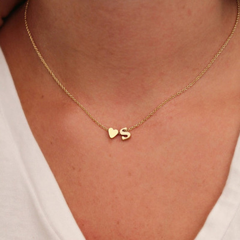 SUMENG Fashion Tiny Heart Dainty Initial Necklace Gold Silver Color Letter Name Choker Necklace For Women Pendant Jewelry Gift - Guy Christopher 