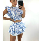 High Quality 2022 Sunday Set elastic waistband Cropped top with ruffle detail and cute ruffle mini shorts skirts - Guy Christopher 