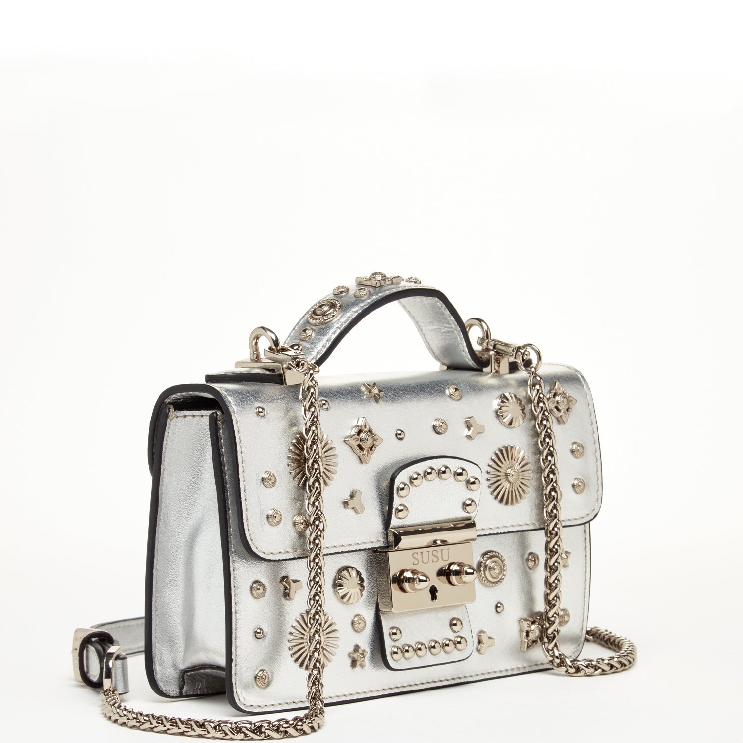 The Hollywood Leather Crossbody Bag Silver - Guy Christopher 