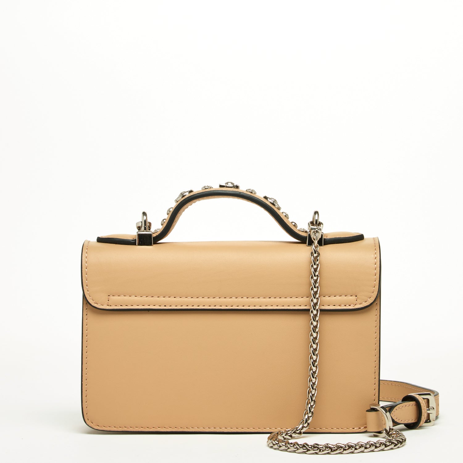 The Hollywood Leather Crossbody Studded Bag Beige - Guy Christopher 