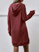 Slit Long Sleeve Hooded Dress with Pocket - Guy Christopher 