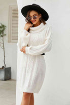 Woven Right Mixed Knit Turtleneck Lantern Sleeve Sweater Dress - Guy Christopher 