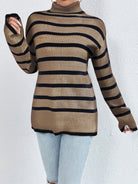 Striped Turtleneck Drop Shoulder Sweater - Guy Christopher 