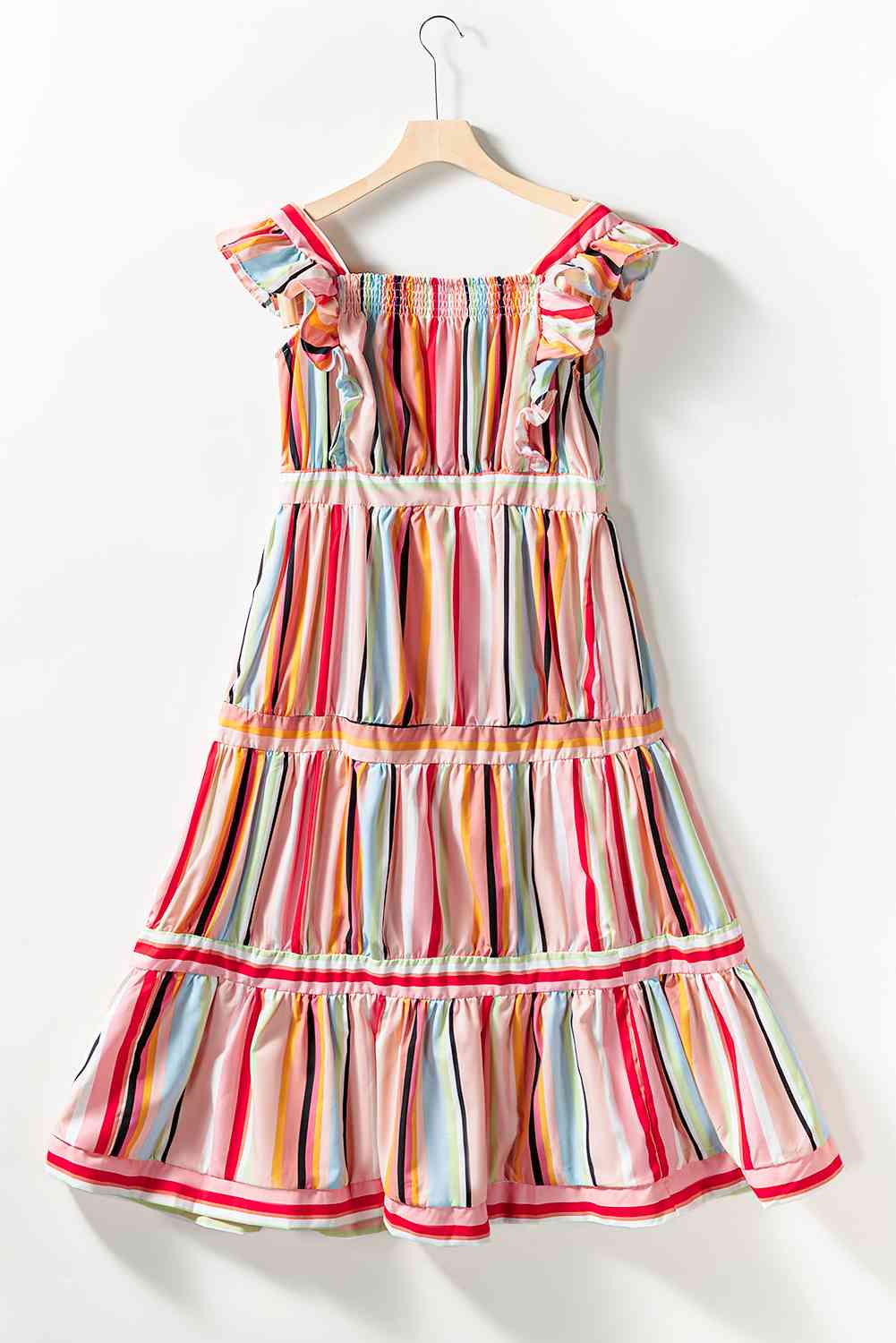Smocked Square Neck Ruffled Tiered Dress - Guy Christopher 