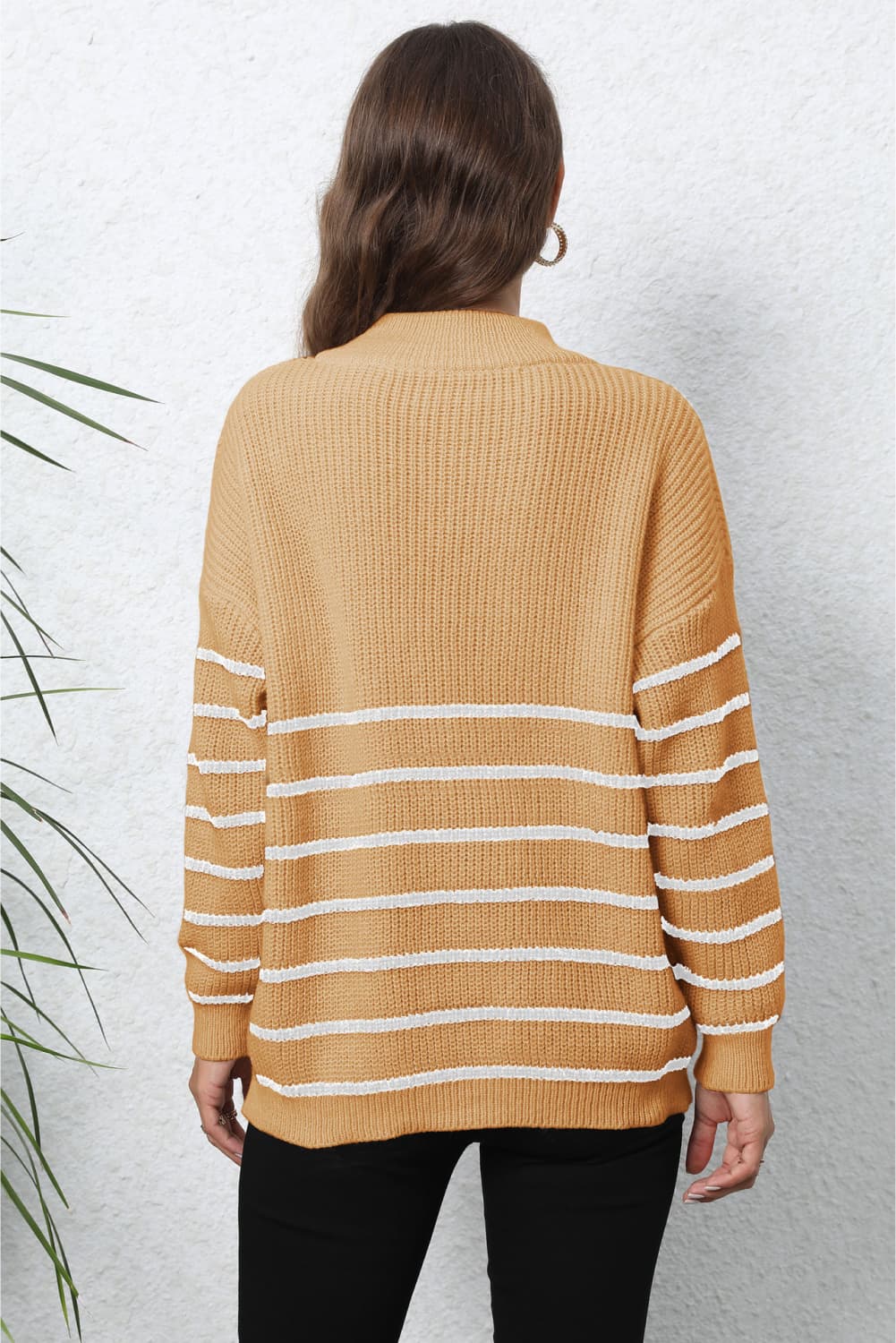 Striped Zip-Up Long Sleeve Ribbed Sweater - Guy Christopher 