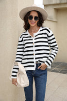 Striped Round Neck Button-Down Dropped Shoulder Cardigan - Guy Christopher 