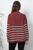 Striped Zip-Up Long Sleeve Ribbed Sweater - Guy Christopher 