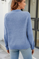 Waffle-Knit Round Neck Reglan Sleeve Sweater - Guy Christopher 