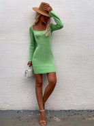 Tie Back Square Neck Long Sleeve Sweater Dress - Guy Christopher 