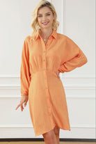 Texture Button Up Balloon Sleeve Shirt Dress - Guy Christopher 