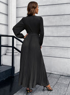 V-Neck Tie Waist Pleated Maxi Dress - Guy Christopher 