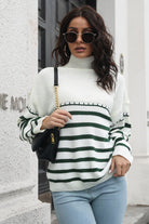 Striped Turtleneck Drop Shoulder Sweater - Guy Christopher 