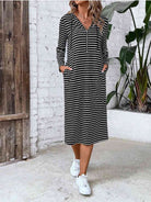 Striped Zip Front Hooded Dress - Guy Christopher 