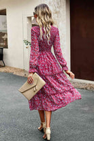 Smocked Flounce Sleeve Midi Dress - Guy Christopher 